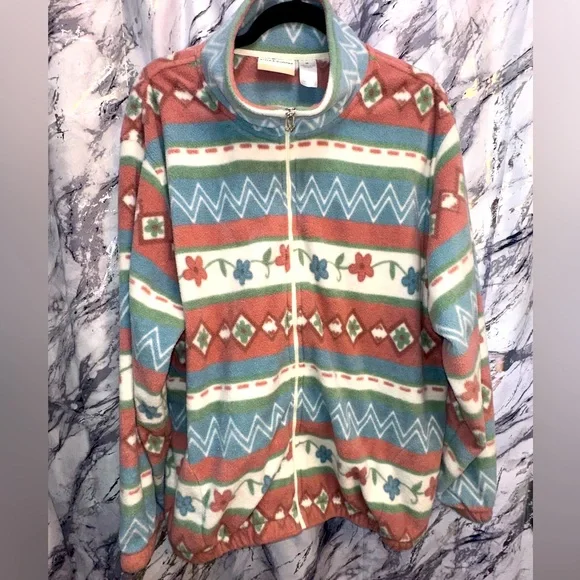 Vintage Alfred Dunner Nautical full zip Coastal Grandma style Plushy Fleece XXL - Picture 1 of 9